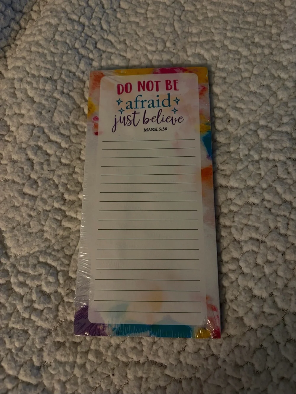 Inspirational 'Do Not Be Afraid Just Believe' Lined Notepad - Multicolor
